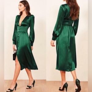 Reformation Nicola Green Silk Dress Size 8